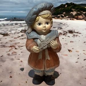 Vintage Ceramic Dutch Boy in Sailors Outfit Holding Toy Boat